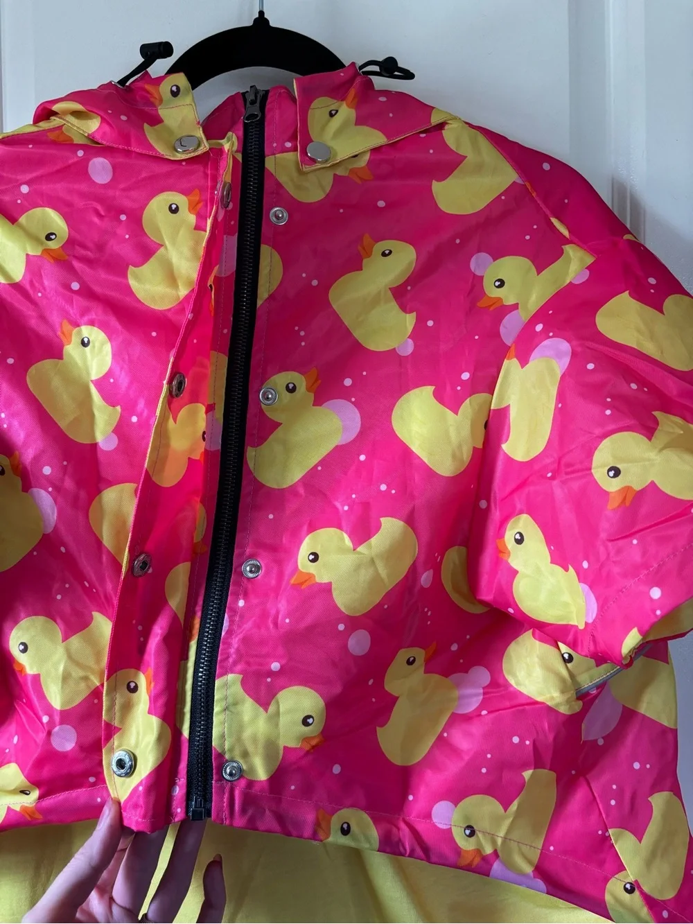 Bright Pink Rubber Duck Print Dog HDE Rain Poncho with Yellow Lining 2XL